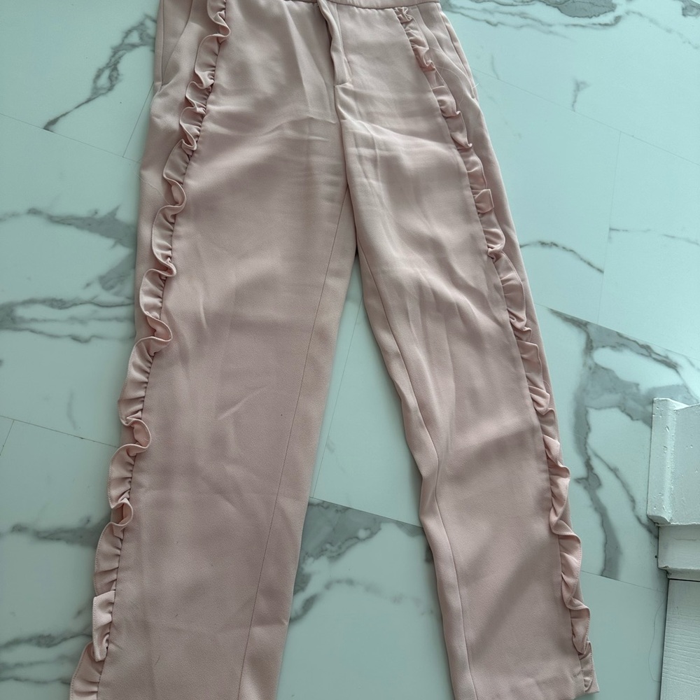 Zara Pink Ruffle Trim Pants XS